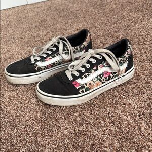Vans Girl's Black and Pink Cheetah Patterned Sneakers